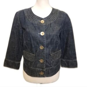 Live A Little Round Neck Button Up Cropped Denim Jacket, Medium